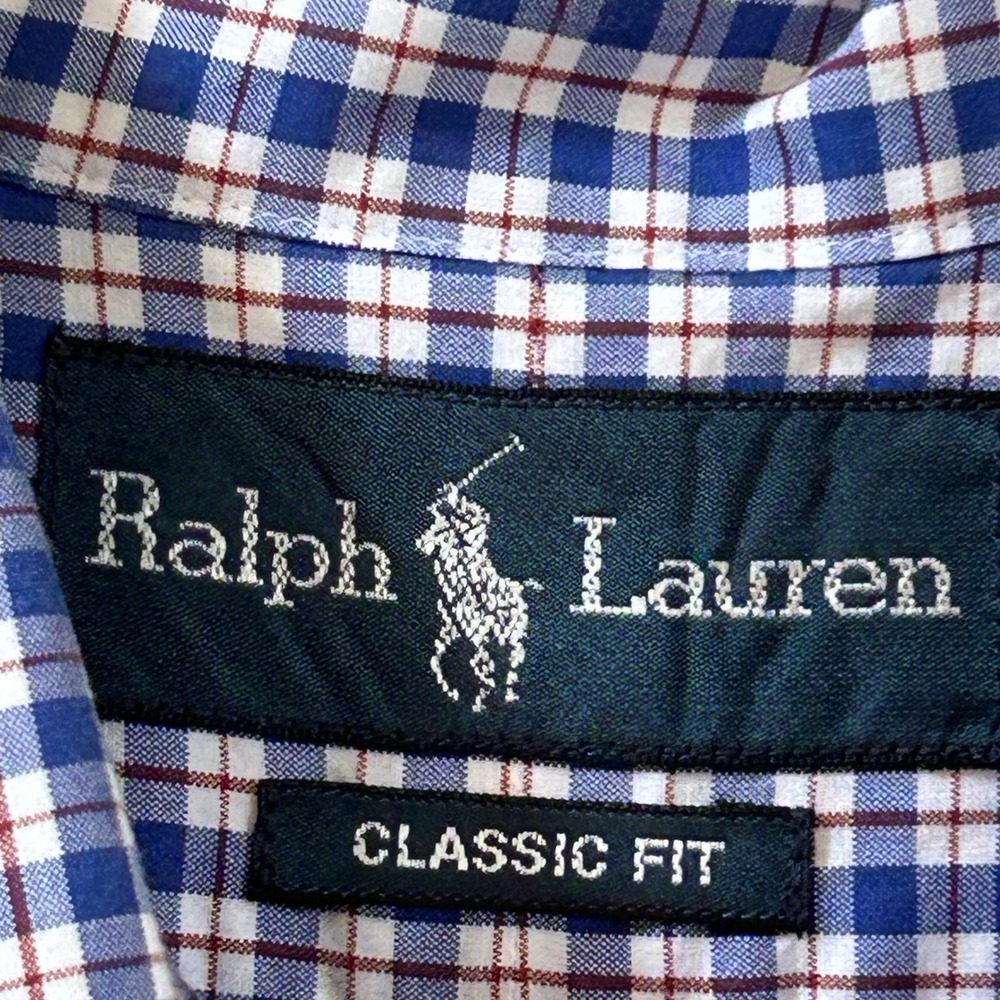 Polo Ralph Lauren Mens Classic Fit Gingham Short Sleeve Button Down Shirt Blue M - Picture 4 of 8